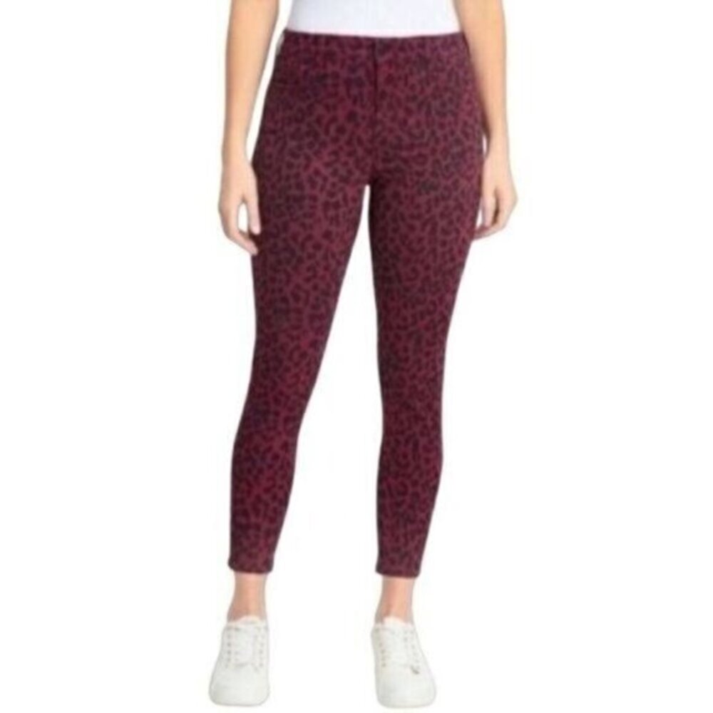 Sanctuary Mid-Rise Ankle Skinny Jeans Maroon Animal Print